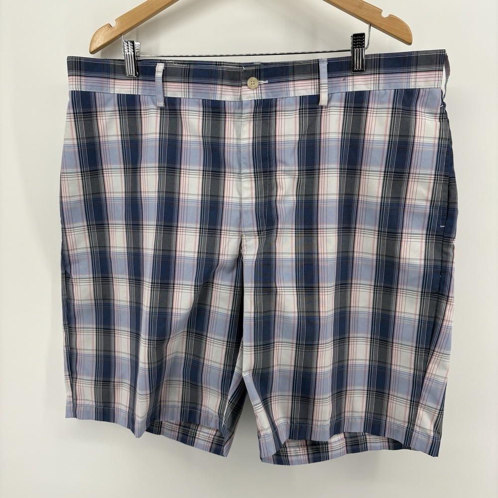 Pro Tour Shorts Mens 40 Blue‎ Pink Plaid Golf Flat Front Chino Casual Wear